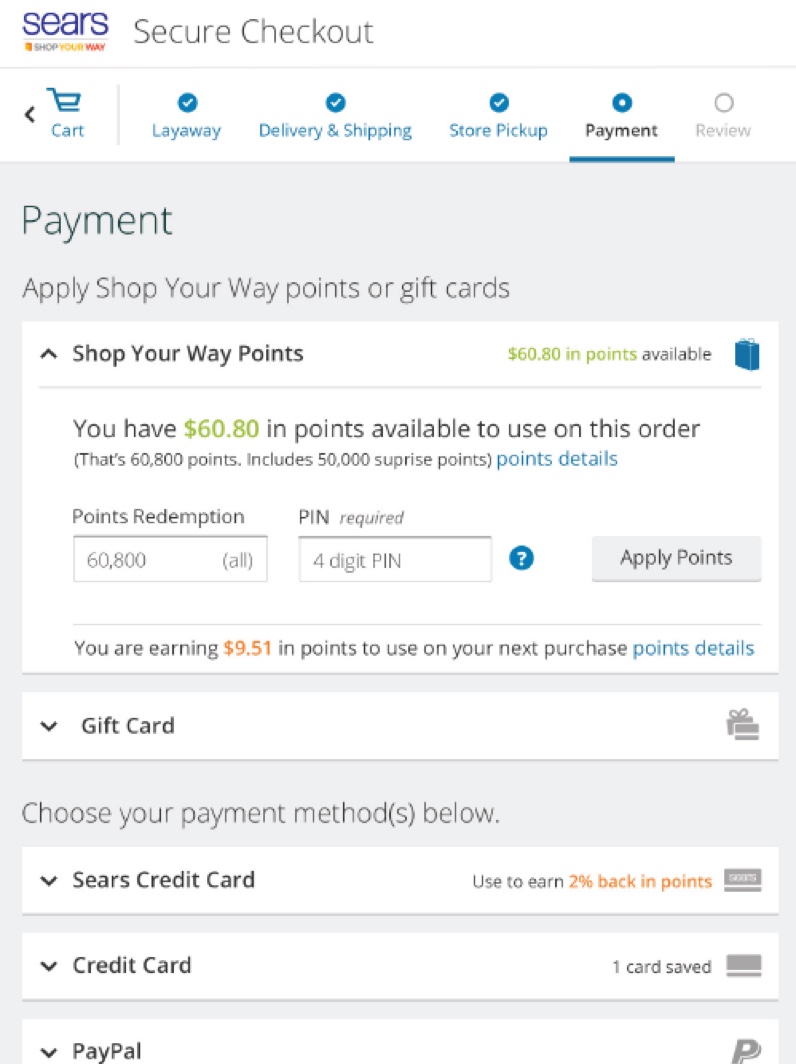 Sears — tablet checkout