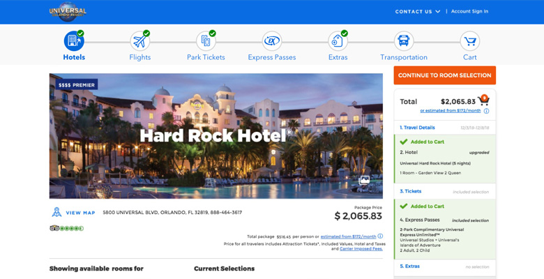 Universal Orlando — booking flow